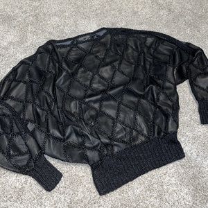 Vintage rare genuine leather and knit geometric top